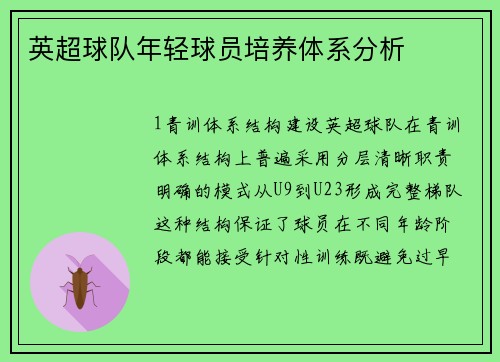 英超球队年轻球员培养体系分析