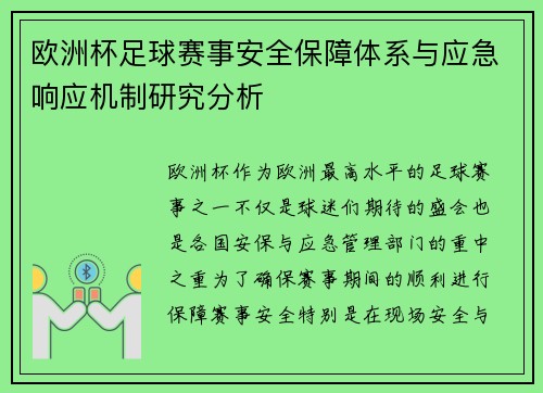 欧洲杯足球赛事安全保障体系与应急响应机制研究分析